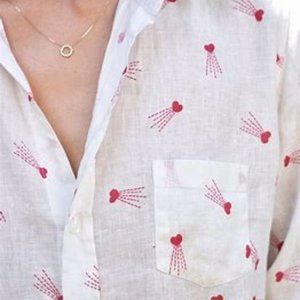 Frank & Eileen Barry Shirt Medium White Linen Red Hearts